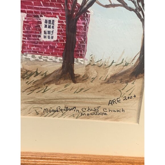 Framed Watercolor Painting Manor Brethren Church by Anna Ruth Enders - Picture 2 of 10